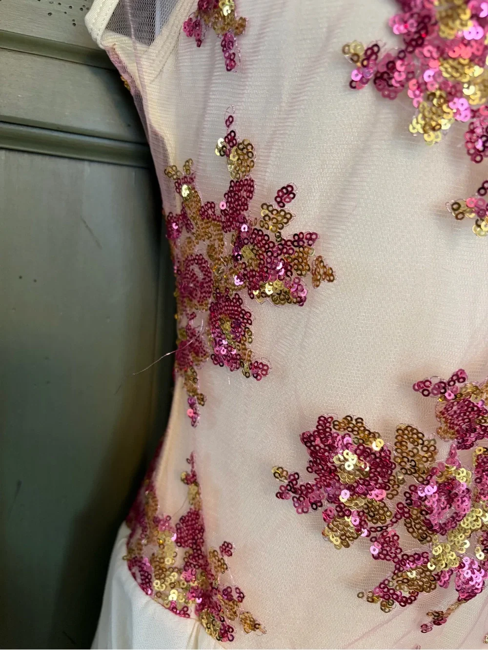 Curtain Call/Weissman Halter Dance Dress with Pink & Gold Sequin Floral Bodice